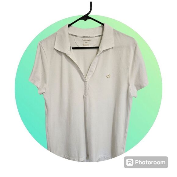 Calvin Klein vneck white polo. Size L. - Picture 1 of 7